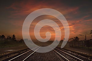 Railway way at the Dusk or in the Morning