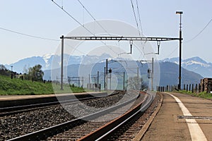 Railways and Alps mountain, Switzerland