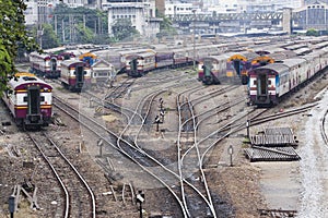 railways junction of bangkok trains station scene