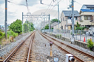 Railways at the level crossing in the countryside