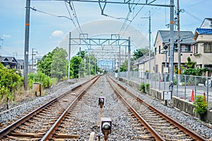 Railways at the level crossing in the countryside