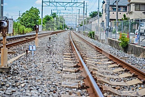 Railways at the level crossing in the countryside