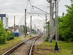 Railways. Outskirts. Location of trains. Industrial area