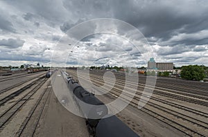 Railyard on cloudy day, Minneapolis, Minnesota photo