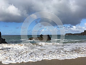 Raimbow in Sky Seen from Lumahai Beach at Kauai Island, Hawaii.