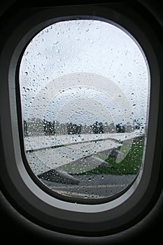 Rain on aeroplane window photo