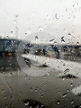 Rain on airplane window