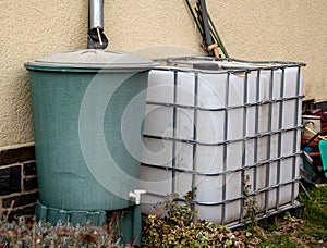 Rain barrels in the allotment garden