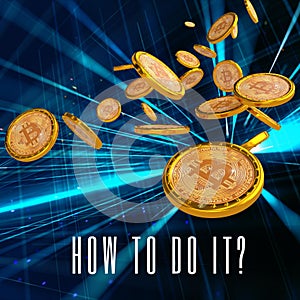 Rain of bitcoins in a mesmerizing background