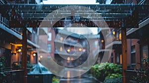 Rain on building and street