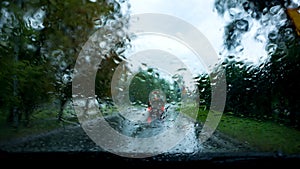 Rain on bus front window