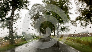 Rain on bus front window