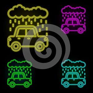 Rain car carwash cloud neon color set icon. Simple thin line, outline vector of car wash icons for ui and ux, website or mobile