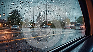 Rain on car front window. Generative Ai