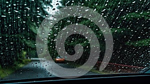Rain on car front window. Generative Ai