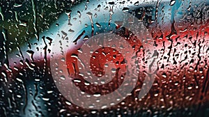 Rain on car front window. Generative Ai
