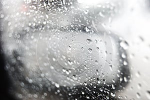 Rain on the car window.