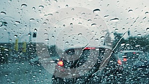Rain on car windshield.