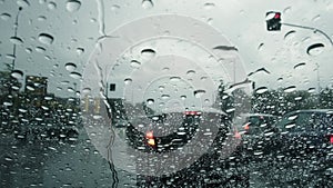 Rain on car windshield.