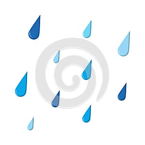 Rain cartoon illustration isolated on white. Blue water drops falling down. Raindrop template clipart. Vector eps10 with autumn