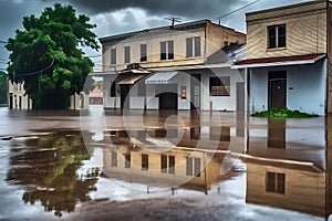 Rain Cascading from Stormy Skies, Street Barely Visible Amidst Nature\'s Onslaught