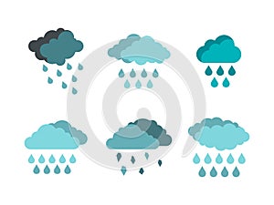 Rain cloud icon set, flat style