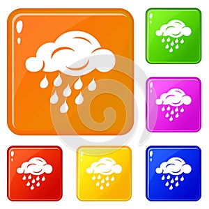 Rain cloud icons set vector color