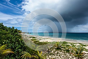 Rain cloud over ocean, Meads Bay, Anguilla, British West Indies BWI, Caribbean