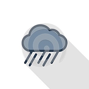 Rain cloud, storm weather thin line flat color icon. Linear vector symbol. Colorful long shadow design.