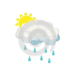 Rain cloud and sun icon, cartoon style