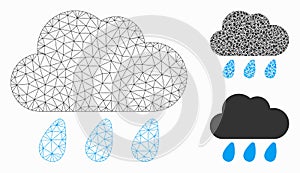 Rain Cloud Vector Mesh Carcass Model and Triangle Mosaic Icon