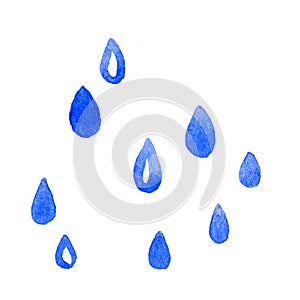 Rain cloud. Watercolor cartoon style illustration of blue rain-producing cloud isolated on the white background.