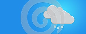 Rain, Cloud Weather forecast info icon on blue background. Rainy cloudy day. Climate weather element. Weather forecast 3d icon