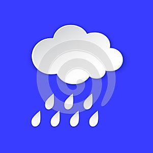 Rain, Cloud Weather forecast info icon. Rainy cloudy day, paper cut. Climate weather element. Tag for Metcast report