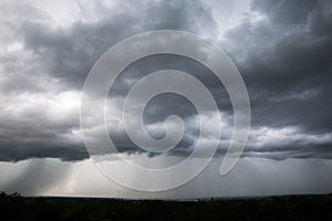 Rain clouds and gloomy sky in black and white.