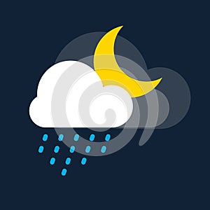 Rain clouds with moonlight icon. drizzling rain