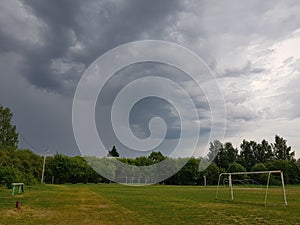 Rain clouds over the football stadium