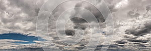 Rain clouds panorama format with blue sky