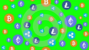 Rain of Crypto Currency on the Green Screen 4K Abstract Animation Concept Backdrop. Modern crypto backdrop