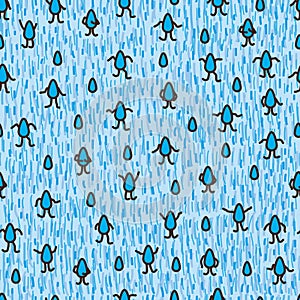 Rain cute blue seamless pattern