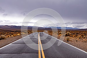 Rain on desert road South California landscape