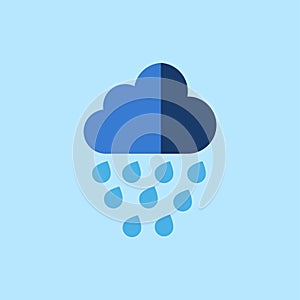 Rain downpour with shadow on the cloud illustration vector icon with blue background