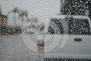 Rain Droplets On Car Windshield