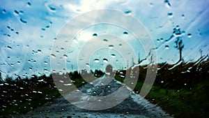 Rain droplets on car windshield