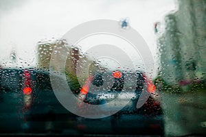 Rain Droplets On Car Windshield.