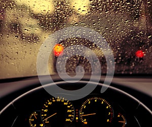 Rain droplets on car windshield