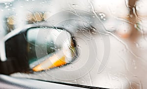 rain droplets on car windshield, blocked traffic