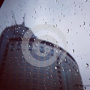 Rain drops and building