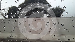 Rain drops in car's windshield