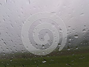 Rain Drops Car Window View Glass